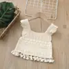 Suéter Infantil Primavera y Otoño para Niñas, Dulce Cuello de Princesa, Chaleco de Punto Calado con Volantes y Borlas, Conjunto de Dos Piezas