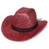 Chapéu de Cowboy com Glitter Transfronteiriço Chapéu de Cowboy com Glitter Rosa Boate Dança Carnaval Festa na Praia Topete com Glitter Dourado