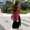 Camisa de Verano Estilo Coreano Elegante de Moda Ropa Exterior Delgada Transpirable Camisa de Manga Larga a Cuadros para Mujer Resistente a las Arrugas Versátil Adelgazante