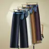 Pantalones retro acampanados de encaje con cordones estilo francés para mujer, nueva colección de otoño, cintura elástica en la espalda, adelgazantes, fluidos, versátiles, de pierna recta casual