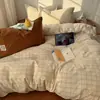 Nuevo Estilo Blogger de Instagram Algodón Puro Teñido en Hilo Algodón Lavado Cuadros Juego de Cuatro Piezas Juego de Tres Piezas de Algodón Puro Funda Nórdica para Estudiantes Juego de Cama