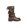 Botas Soltas com Aumento Interno de Altura, Botas Cano Médio Emagrecedoras para Mulheres, Novas Botas Western Estilo Britânico Retrô com Fivela para Outono e Inverno de 2026