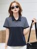 82521 nova camisa POLO de lapela malha seda gelo manga curta camiseta feminina top tamanho plus feminino estilo ocidental curto camisa básica