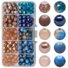 Contas redondas de doce 8MM de importação em caixa de 10 compartimentos, contas de vidro coloridas em blocos, acessórios para joias DIY, materiais para colares e pulseiras