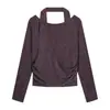 Camiseta de Manga Larga de Diseño de Nicho para Mujer, Otoño 2025 Nuevo Casual Delgado Retro Simple Elegante Pulóver