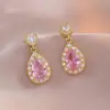 Aretes para Mujer, Aretes de Flor Corazón con Circonita Micro-pavimentada de Cobre, Nueva Moda de Nicho, Diseño Simple, Joyería de Temperamento y Versátil