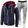 Comercio exterior transfronterizo nuevo conjunto de sudadera deportiva casual con cremallera de moda color block para hombre europeo y americano