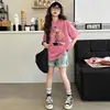 Camiseta de Verano para Niñas de Algodón Puro, Manga Corta, Estampado de Moda, Cuello Redondo, Estilo Delgado, Camiseta Base de Media Manga a la Moda