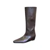 Botas de caña alta para mujer, de alta gama, color café retro, punta cuadrada, cómodas, versátiles, de pierna recta, que aumentan la altura, botas de montar para mujer