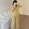 Nuevos pijamas de algodón modal de otoño para mujer, estilo casual con mangas largas sencillas y pantalones de pierna ancha, conjunto de dos piezas para el hogar