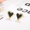 Pendientes de Corazón Negro con Diamantes para Mujer, Frescos y Dulces, Diseño Sencillo de Nicho, Pendientes de Exquisito Temperamento de Alta Gama