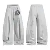 Pantalones de chándal de estilo americano, deconstruidos, plisados, con estampado de letras, pierna curva, para hombres y mujeres, con caída fluida, adecuados para bailar, uso casual y deportes, en negro