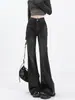 Jeans micro flare retro desgastado feminino outono e inverno novo cintura alta design emagrecedor senso de design calça longa boca de sino varredora