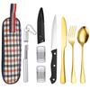 Conjunto de faca, garfo e colher em aço inoxidável série 1010 para montanhismo, camping, jantar, viagem, xadrez, louça portátil para exterior