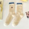 Meias Femininas Mid-Socks Meias Plissadas Mesquinhas Primavera, Verão e Outono Esportes Carta Meias da Moda Barril Longo Desossado Ângulo Reto Salto Meias de Algodão
