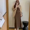 Conjunto de Moda 2025 para Mujeres de Tallas Grandes: Vestido Lencero Adelgazante Largo, Vestido Elegante de Talla Grande para Otoño e Invierno