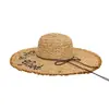 Sombrero de Paja con Lazo de Letra Estilo Francés para Mujer, Sombrero de Sol de Ala Ancha para Vacaciones en la Playa de Verano, Sombrero de Sol para Circunferencia de Cabeza Grande