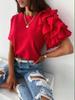 2021 AliExpress desejo Amazon Explosions Verão Moda Simples Com Babados Manga Curta Em Torno Do Pescoço Camiseta Feminina