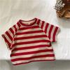 Ropa de Verano para Niños Camisetas de Manga Corta Holgadas a Rayas Estilo Coreano para Niños y Niñas, Tops Modernos y Versátiles, Camisetas Básicas para Niños