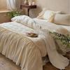 Estilo Princesa Francesa Blanco Crudo Algodón Lavado de Alta Gama Calado Bordado Puro Algodón Funda de Edredón Faldón de Cama Juego de Cuatro Piezas