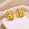 Pendientes de acero inoxidable con diseño de girasol de moda transfronteriza estilo ins, pendientes personalizados de acero de titanio con diseño de flor y hoja, venta al por mayor