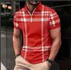 Polo Masculino de Nuevo Estilo Europeo y Americano Transfronterizo Estampado Digital 3D Moda Casual Camisa Polo de Manga Corta con Media Cremallera
