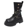 Botines Cortos de Otoño Caña Corta Botas Martin para Mujer Suela Gruesa Tacón Grueso Moda Nuevo Estilo Botas de Piel Hebilla de Cinturón Motocicleta 2026