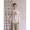 Camiseta Manga Longa Solta Relaxada Estilo Coreano para Mulheres Verão Fina Levemente Transparente Estampada Branca Fina Proteção Solar Cover-up