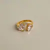 Anillo Dazan al por mayor en stock de Acero de Titanio con Galvanizado de Oro Real 18K, Cuadrado de Gota de Agua Abierto con Circonita, Transfronterizo Europeo y Americano Ins