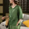 Camisa retro bordada étnica estilo japonés para mujer, camiseta fina de verano adelgazante de manga de cinco cuartos
