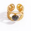 Anillo de ágata negra de oro de 18 quilates de acero inoxidable europeo y americano, anillo de piedra natural de alta calidad, joyería de mano de acero de titanio, anillos transfronterizos