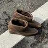 Botines cortos de piel auténtica estilo coreano con punta cuadrada para mujer, que aumentan la altura, botas versátiles de doble uso plegables, botas de moda slip-on versátiles y elegantes para estilizar