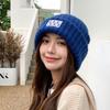 Gorro de lana de punto para otoño e invierno, cálido y frío, gorro de pelo, gorro con puntera para mujer, gorro tipo jersey, gorro grueso y suelto para el frío.
