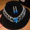 Pendientes Colgantes Super Brillantes de Zirconia con Forma de Gota de Agua, Collar Exquisito de Moda de Lujo Ligero de Gama Alta, Set de Joyería Versátil de Nicho para Mujeres