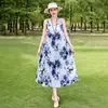 Vestido de algodón y seda floral, estilo joven nuevo, estilo vacacional en la playa, vestido tipo tank sin mangas, vestido largo de temperamento bohemio