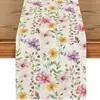 Camino de mesa de venta caliente transfronterizo para primavera y verano, Mantel estilo fresco pastoral con estampado floral de lino sintético, Camino de mesa de girasol y hoja verde limón
