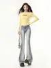 Pantalones de Campana Estilo Americano Chica Atrevida Jeans Largos Hasta el Suelo Pantalones Largos Adelgazantes Retro Pantalones Ligeramente de Campana para el Viaje Diario Pantalones Adelgazantes para Mujer