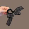 Presilha de Garra com Laço de Bolinhas Preto e Branco Estilo Coreano para Meninas Versátil Presilha Vertical para Meio Preso Simples para o Dia a Dia Presilha de Tubarão para Cabelo