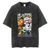 Playera Lavada Vieja Nuevo Cazador de Tiempo Completo Anime Talla Europea Estampada Manga Corta Retro Estilo Americano Holgada Manga Corta