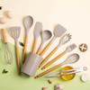 Conjunto de Utensílios de Cozinha de Silicone Transfronteiriço com 12 Peças, Conjunto de Espátula e Colher de Cozinha Resistentes a Altas Temperaturas com Balde, Espátula para Panela, Concha de Sopa, Escumadeira e Pegador