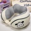 Almohada para el cuello de frijoles de hielo de dibujos animados, almohada de viaje portátil para estudiantes, almohada en forma de U de doble joroba de gofres para el aula y la oficina