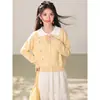 Suéter Cardigan Outerwear Top Tricot Amarelo Pequeno Floral Gola Boneca Estilo Coreano Chegada Nova Outono Inicial Feminino