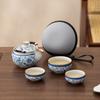 Juego de Té de Viaje Azul y Blanco de Horno Ru Taza Rápida Portátil Una Olla Tres Tazas Tetera Kung Fu para Exteriores Taza de Té