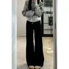 Calça jeans boca de sino preta para mulheres, novo estilo de primavera, plus size, elástica, modeladora, adequada para corpo tipo pera, calça bootcut de perna larga
