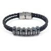 Joyería Hongmei moda europea y americana para hombre pulsera personalizada simple de cuentas de obsidiana pulsera de cuerda de cuero tejida de acero inoxidable
