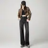Jeans de Pierna Ancha de Tiro Alto Negros y Grises para Mujer, Nuevo Otoño Rectos Sueltos 2025 Nuevos Pantalones Holgados y Adelgazantes