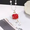 Collar de Perlas de Camelia que Gotea Aceite Nueva Moda para Mujer Exquisita Cadena Larga para Suéter Colgante Versátil de Ropa de Alta Gama