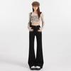 Pantalones Largos de Moda Negros Sin Piernas Micro-Levante para Mujer Combinan con Todo Cintura Alta Ajustados Elásticos de Trompeta de Herradura