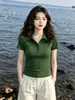 Camiseta de mujer estilo coreano con cuello polo abotonado y manga corta, nuevo top casual versátil chic y bonito para el verano