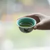 Conjunto de Chá de Kung Fu Moji Pintado à Mão Liuyan Ceramic Master Cup Casa Xícara de Chá Único Esmalte Interno Turquesa Verde Xícara de Chá